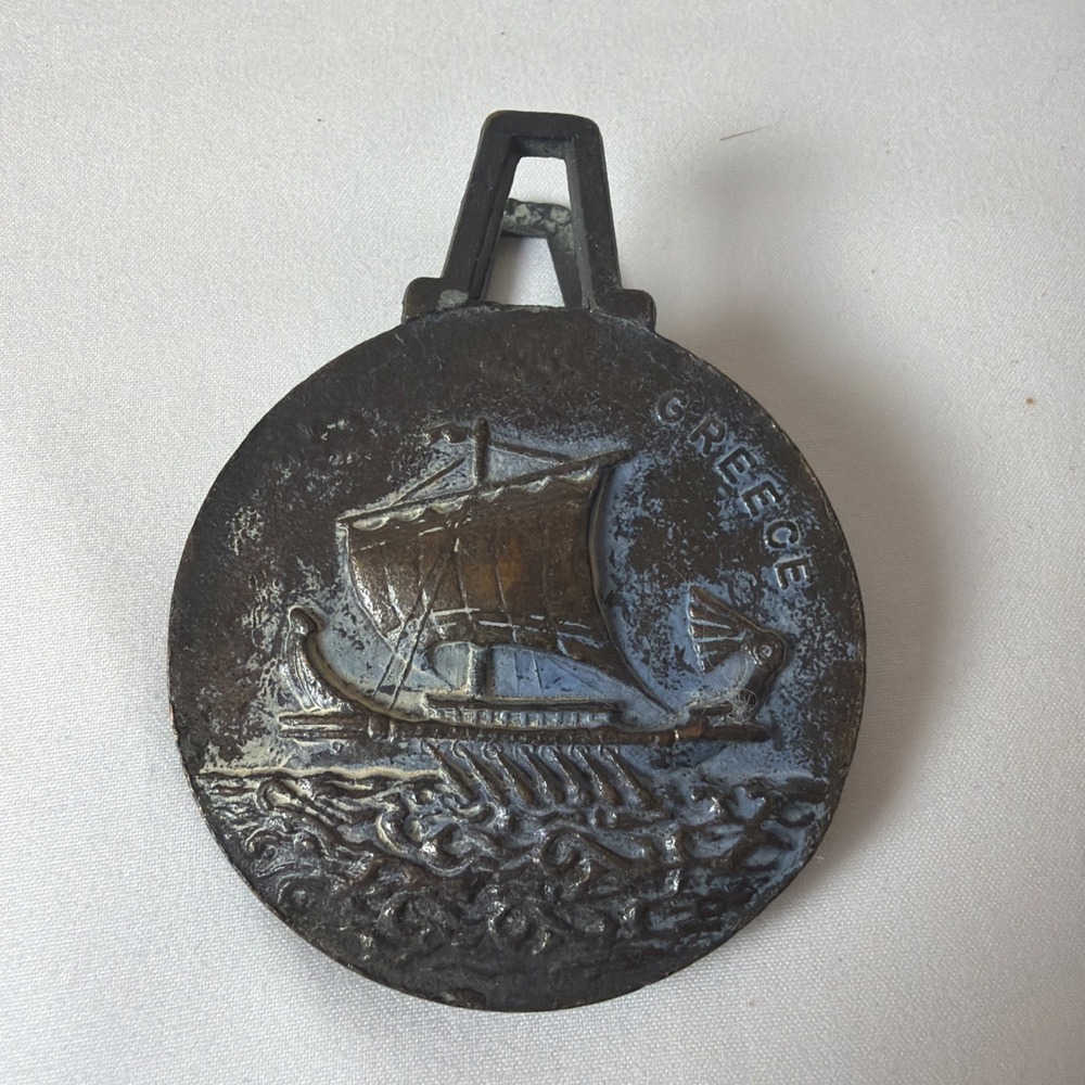 Antique Bronze‎ Souvenir Olympia Greece Money Paper Clip Good Patina Ship
